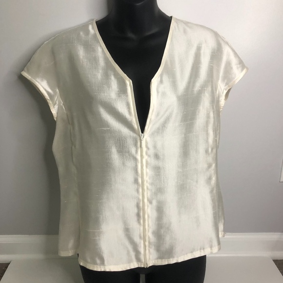 Giorgio Armani Ivory Silk Zip Front Top